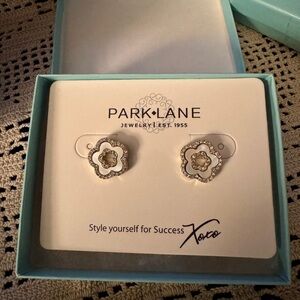 Park Lane Gold-Tone Floral Stud Earrings with White Centers